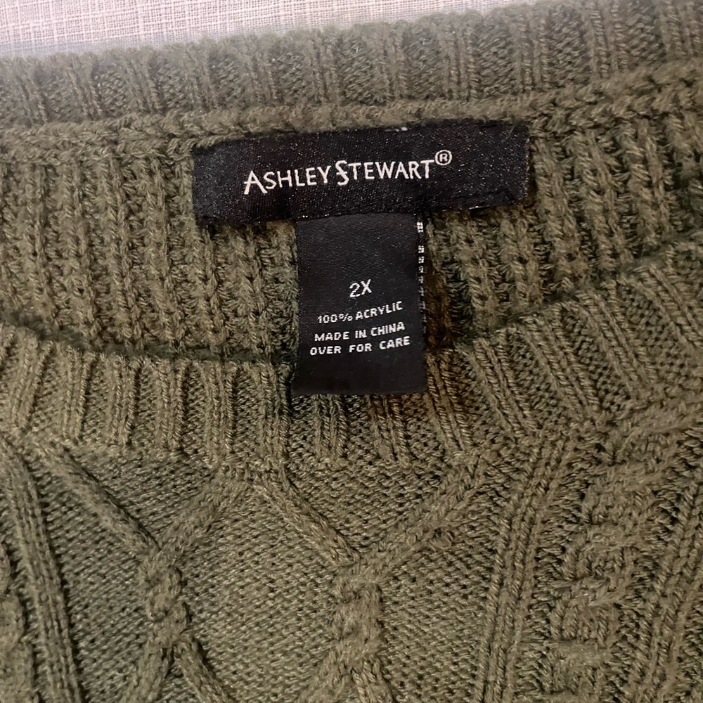 Ashley stewart fringe sweater dark green